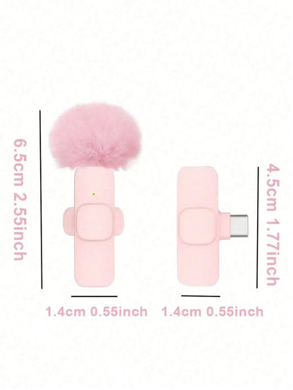 Cute Pink Wireless Lavalier Microphone For IOS & Android Mini Clip-On Microphone With Noise Reduction Plug & Play Portable Mic For Vlog Video Recording & Live Streaming