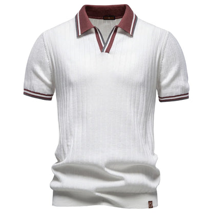 AIOPESON 100% Cotton Soft Skin Friendly Polo Shirt for Men Collar Solid Color  Old Money Style Elegant Casual Polo Men Clothing