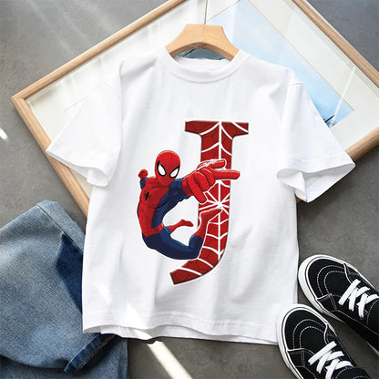 2026  New Children's Spider Man Cartoon Letter Printed T-shirt Cotton T-shirt Boys' Short Sleeved Top Children's Clothing