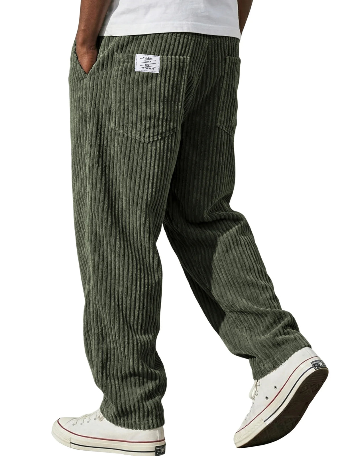 Winter Thick Warm Corduroy Sweatpants Men Fleece Liner Drawstring Straight Loose Track Pants Male Casual Fleece Thermal Trousers