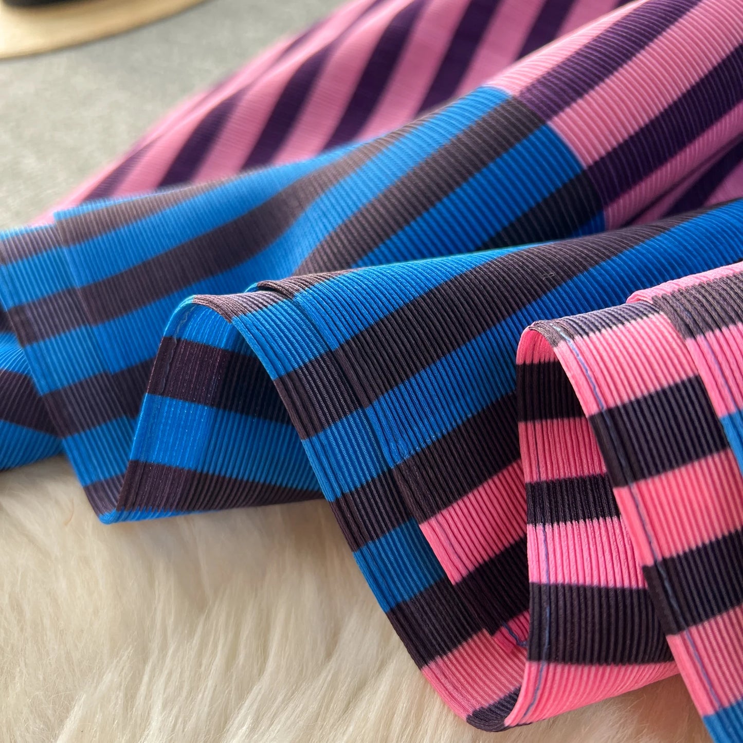 Miyake Pleated Drape Dress Women 2024 Spring Summer Colorblock Printing Lapel 3/4 Sleeve Single-breasted Fashion Shirt Dresses