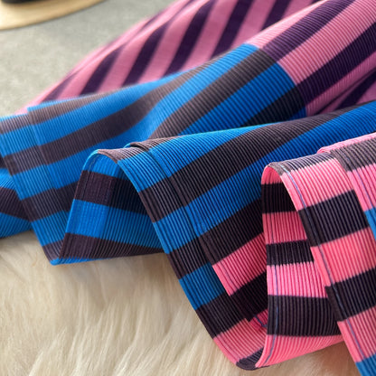 Miyake Pleated Drape Dress Women 2024 Spring Summer Colorblock Printing Lapel 3/4 Sleeve Single-breasted Fashion Shirt Dresses