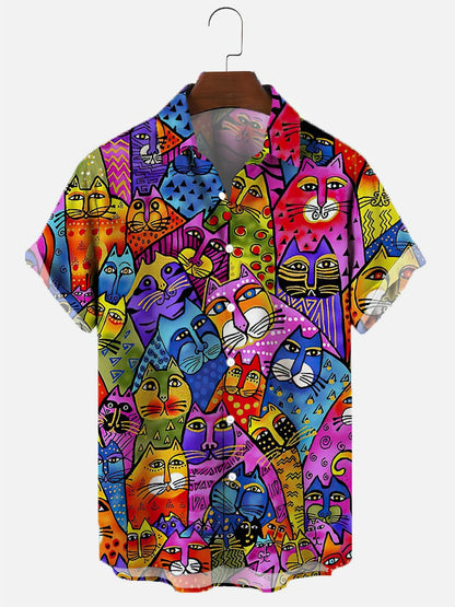 Summer Men's Hawaiian Short Sleeve Printed Shirts Loose Fitting Oversized Social Cartoon Pictures Floral Casual Fashion Clothing