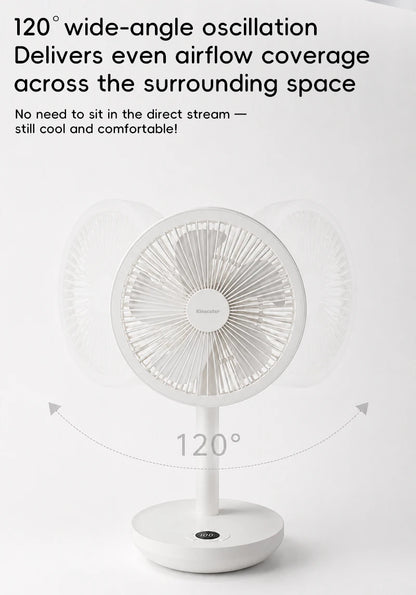 BLDC Oscillating Desktop Fan 4000mAh 5 Wind Speeds Silent Portable Rechargeable Fan with Timing Function for Home Room Gift