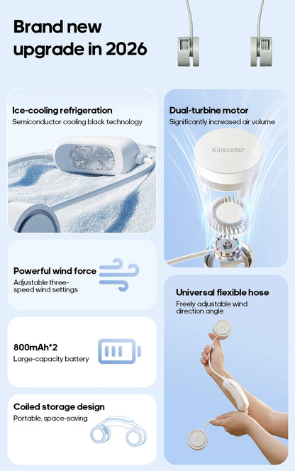 Portable Personal Sports Neck Fan 3-speed Wind with Cold Compress Function 800mAh*2 Mini Cooling Electric Fan for Outdoor Travel