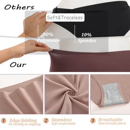 FINETOO 2Pcs/Set Summer Traceless Ice Silk Panties For Women Solid Color High Waist Underpants Female Breathable Sexy Lingerie