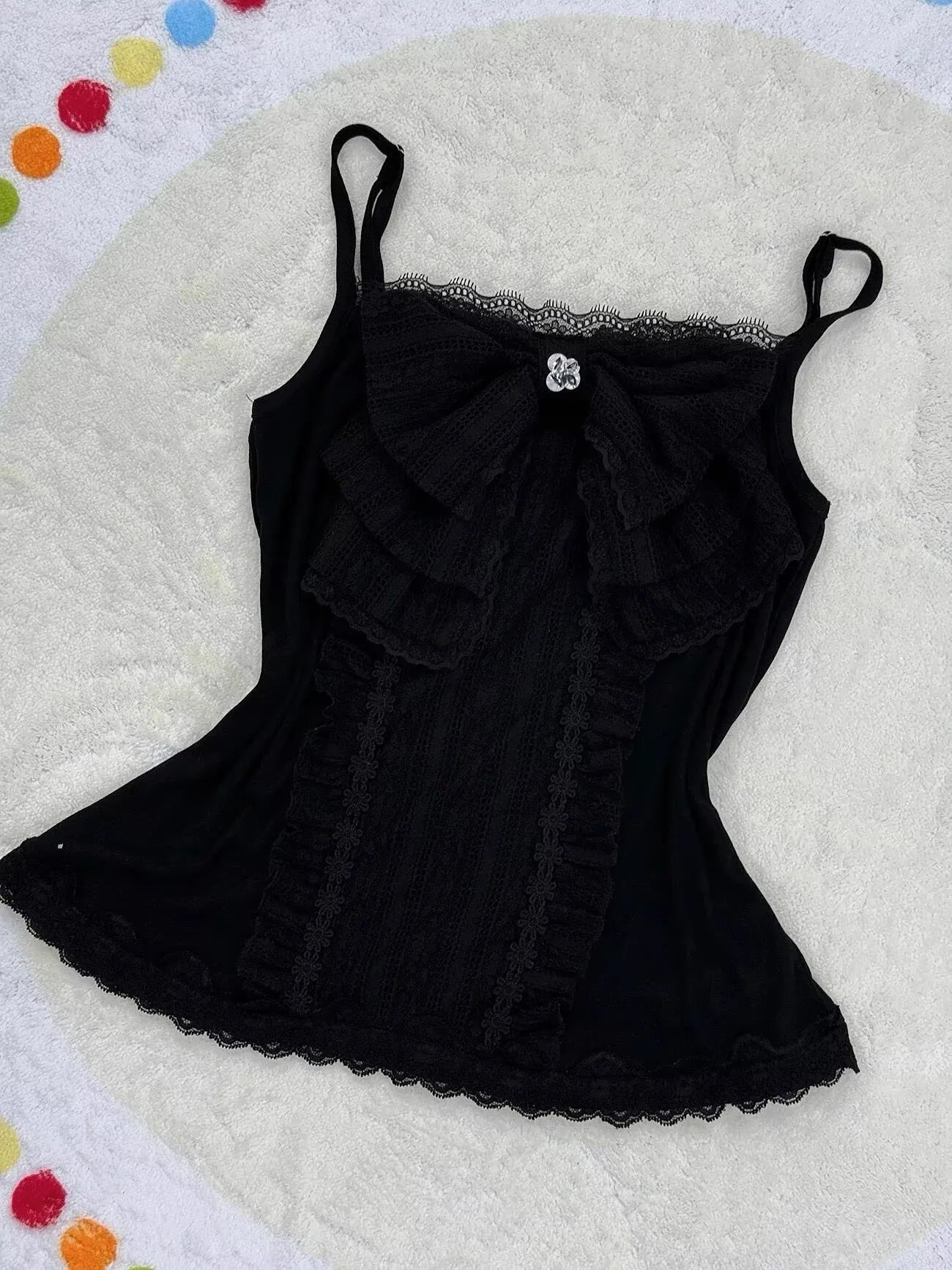 Aesthetic Gothic Lolita Black Lace 3 Piece Skirt Set Women Puff Sleeve Cardigan+Bow Cami Y2K Tops+Cake Mini Skirt Kawaii Outfit