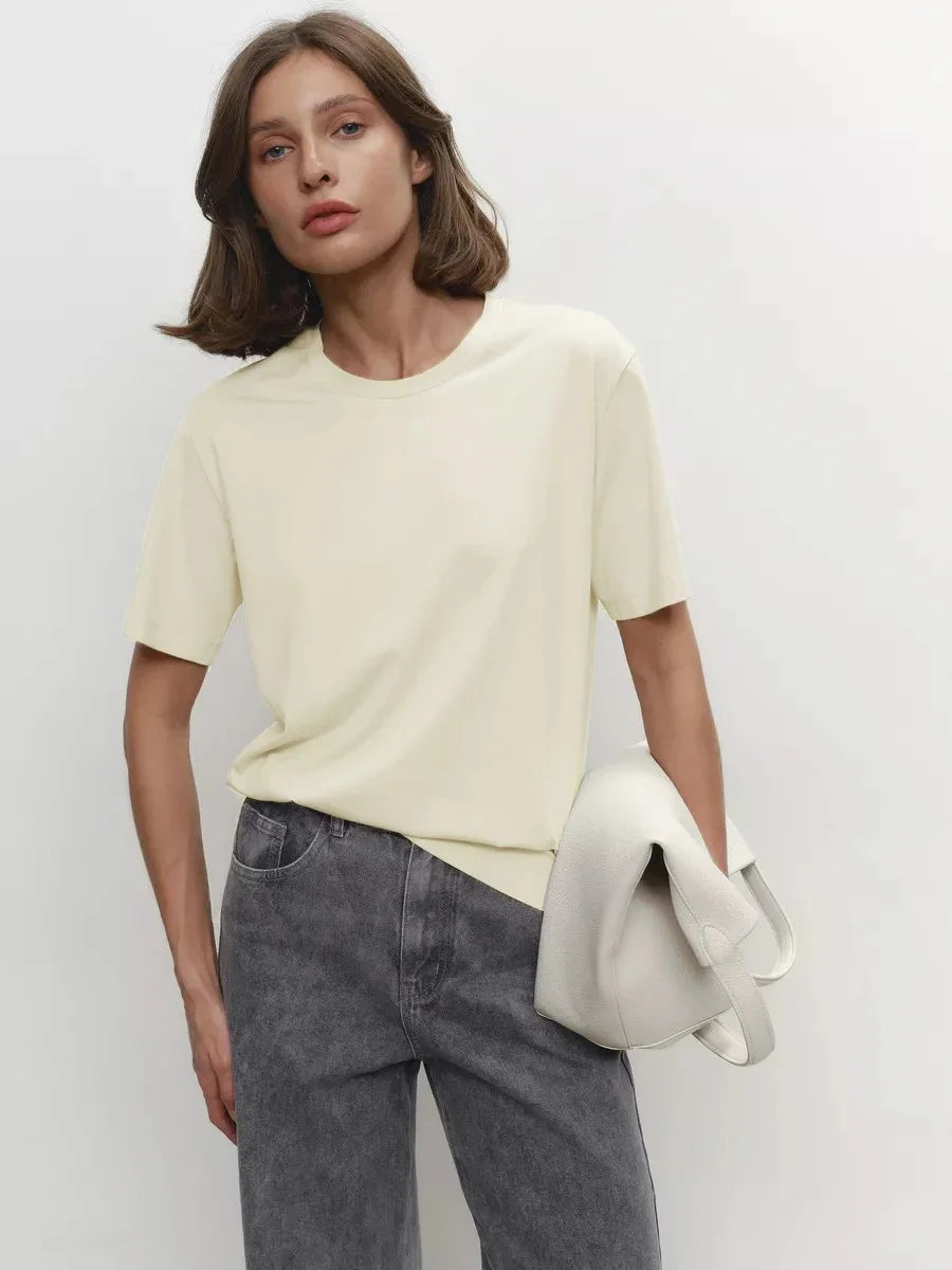 Cotton Summer Womens T-Shirt - Short Sleeve Loose Basic Top