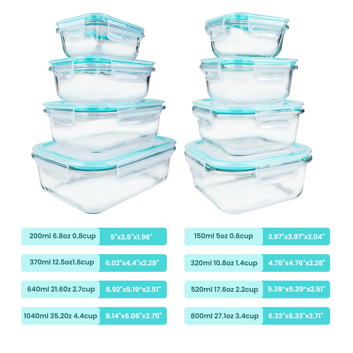 Glass Food Storage Containers – 8-Piece Airtight Leakproof Set