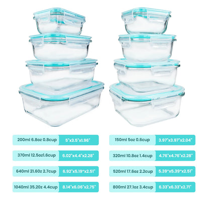 Glass Food Storage Containers – 8-Piece Airtight Leakproof Set