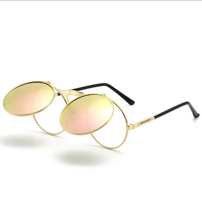 Steampunk Fold Sunglasses – Round Vintage UV400 Protective Glasses With Double Lens