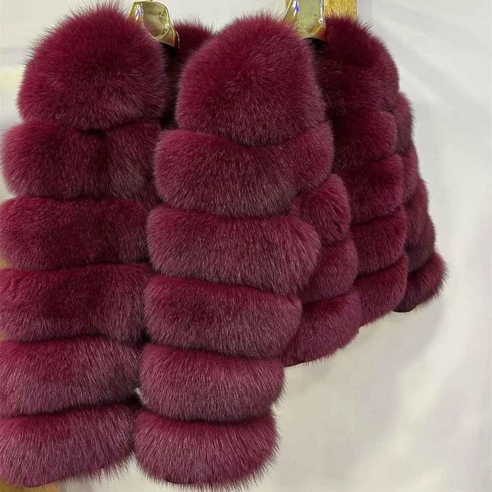 Fox Fur Coat - Slim Fit Women Winter Coat | Brown Real Fur Jacket With Hook Closure