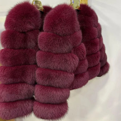 Fox Fur Coat - Slim Fit Women Winter Coat | Brown Real Fur Jacket With Hook Closure