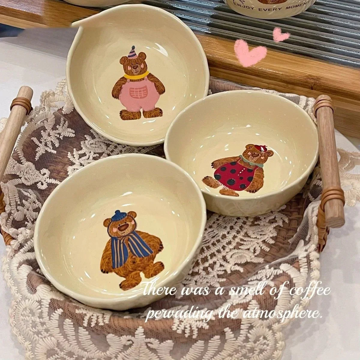 Korean Three Little Bear Cartoon Bowls - Cute Ceramic Tableware Set