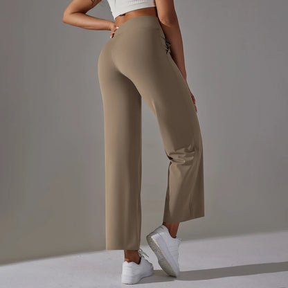 Women Leggings Wide Leg Flare Pants With Pockets Drawstring Sports Trousers High Waist Flared Yoga Leggings Fitness Running Jogg