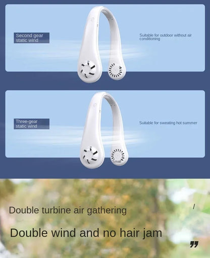 Hands Free Neck Fan Portable USB Rechargeable Bladeless Cooling Fan Quiet Wearable Fan for Summer Travel 3 Speed Mini Long endur