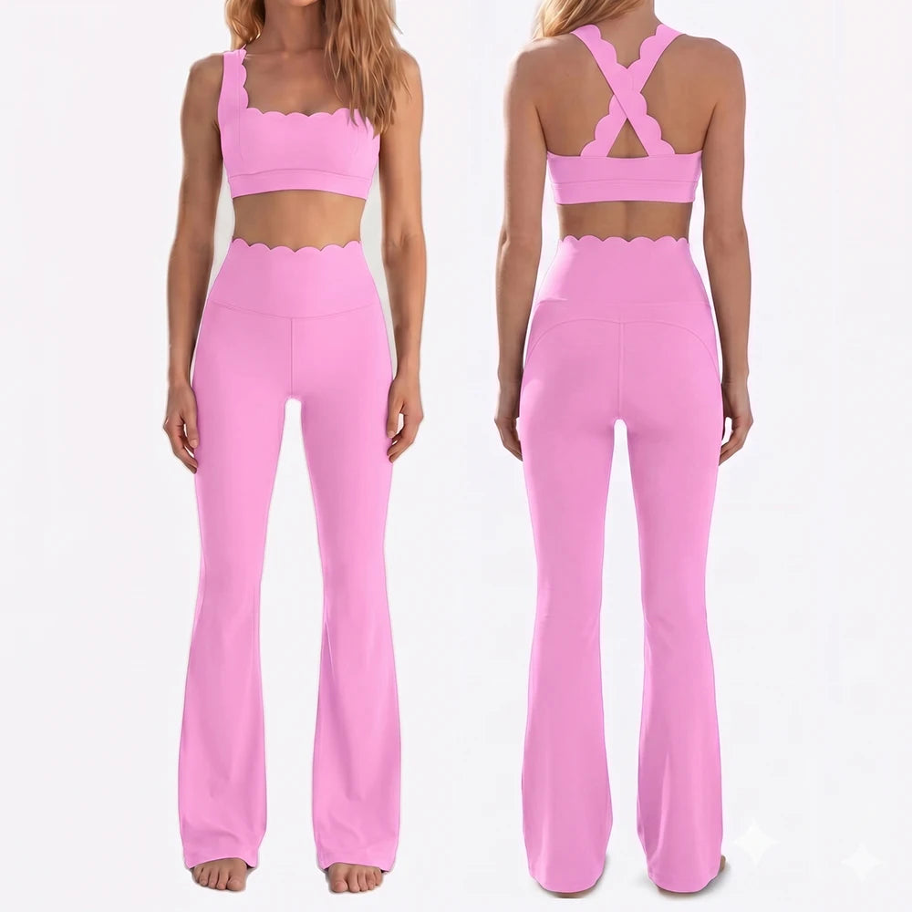 Women Two Pieces Fitness Yoga Set Solid Color Stretchy Soft Gym Suit Breathable Quick Dry Workout Clothes Female Sportswear