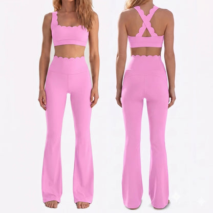 Women Two Pieces Fitness Yoga Set Solid Color Stretchy Soft Gym Suit Breathable Quick Dry Workout Clothes Female Sportswear