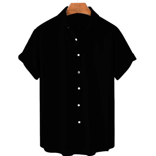 Solid Color Shirt For Men Lapel Shirts Trend Street 3D Short Sleeved Daily Casual Clothing Loose Oversized Top Hawaii clothing