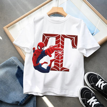 2026  New Children's Spider Man Cartoon Letter Printed T-shirt Cotton T-shirt Boys' Short Sleeved Top Children's Clothing