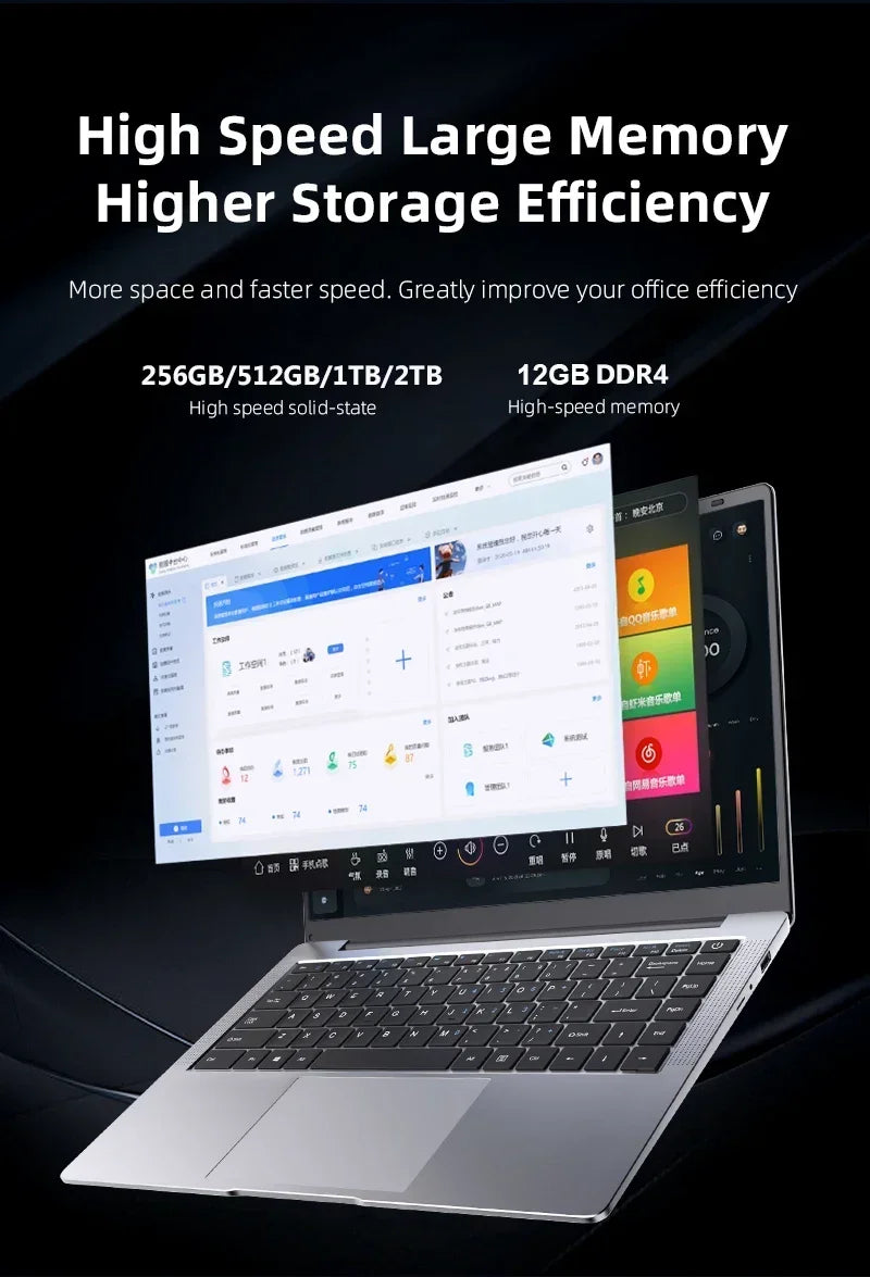 NEW Arrival Intel I7-9850H Slim Office Laptop 14.1 Inch Windows 11 Pro 12GB RAM 512GB 1TB SSD 1920*1080 Office Study Computer PC
