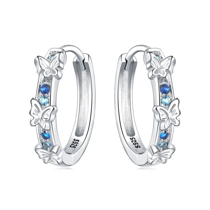 MISEFF Real 925 Sterling Silver Earring Gradual Change Green Blue Colored Zircon Hoop Earrings Engagement Wedding Jewelry Gifts