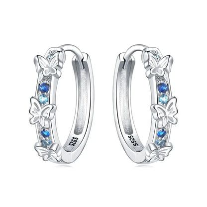 MISEFF Real 925 Sterling Silver Earring Gradual Change Green Blue Colored Zircon Hoop Earrings Engagement Wedding Jewelry Gifts