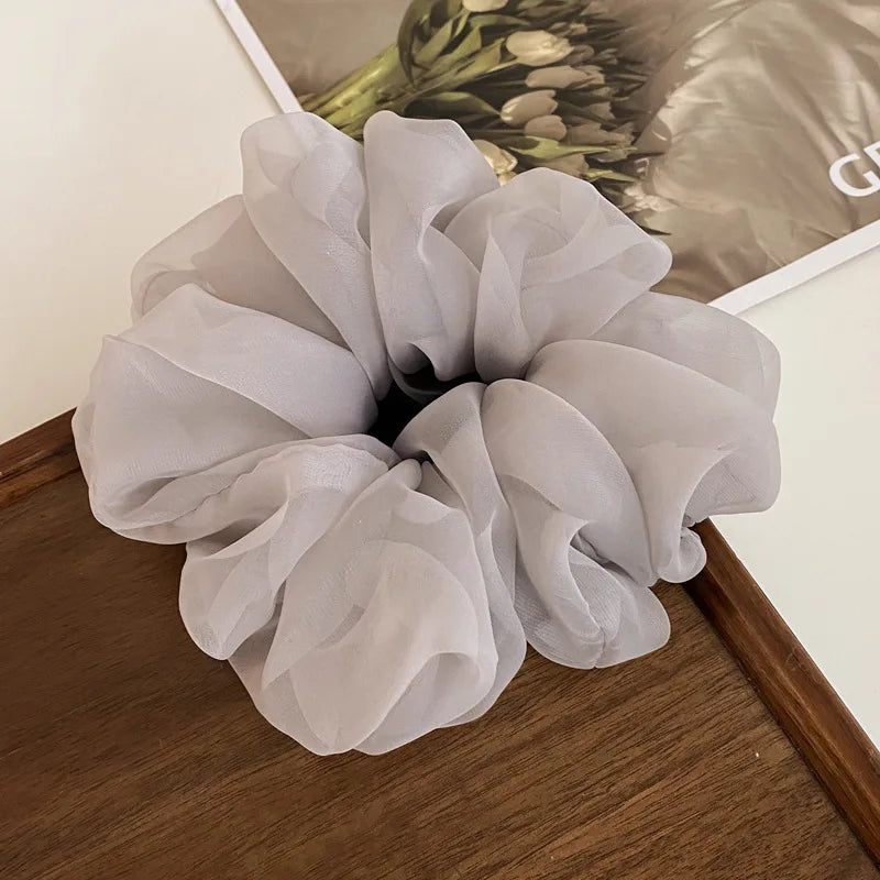 Korean Woman Big Elegant Silk Elastics Hair Band Girls Solid Color Scrunchies Hair Ties Ladies Ponytail Hold Hair Accessories