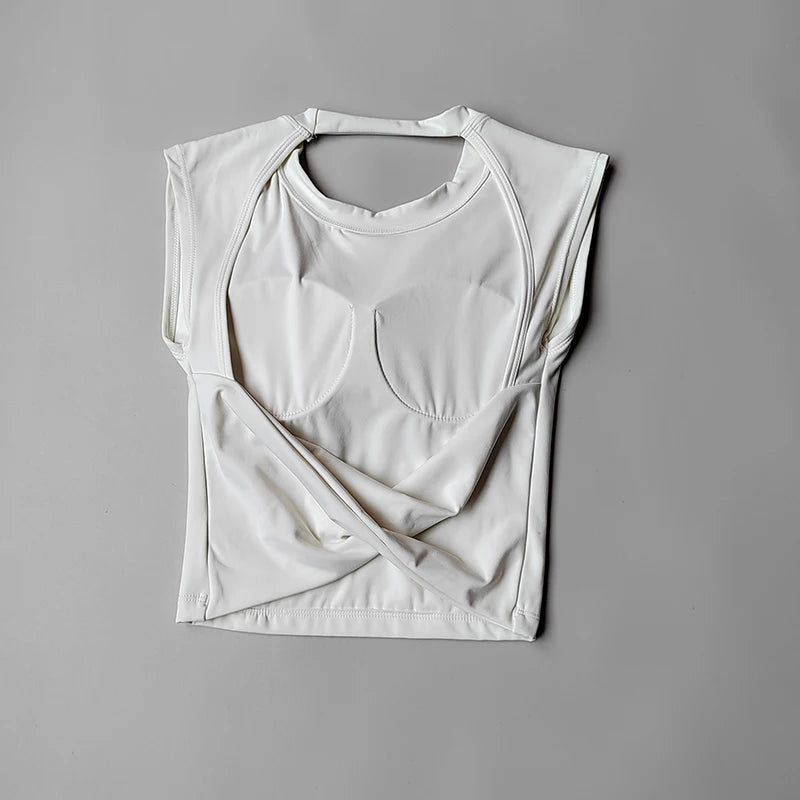 Women's Yoga T-Shirt – Breathable Backless Sports Shirt With Breast Support Tee