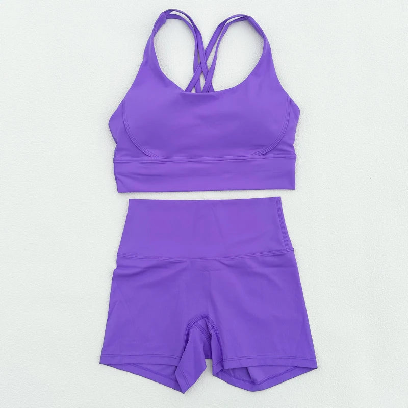 2 Piece Yoga Clothes Women's Tracksuit Athletic Wear Fitness Suit Gym Workout Push Up Clothes Sports Bra Yoga Shorts Suit