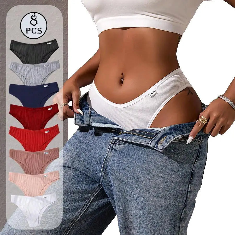 8pc Underwear Women Soft Panties Low-Waist Lingerie V Waist Briefs High Elastic Knickers Comfortable Underpants