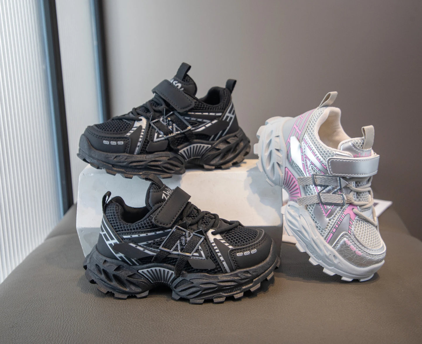 Girls Sports Shoes – Breathable Kids Mesh Sneakers With Rubber Outsole & Hook And Loop Closure