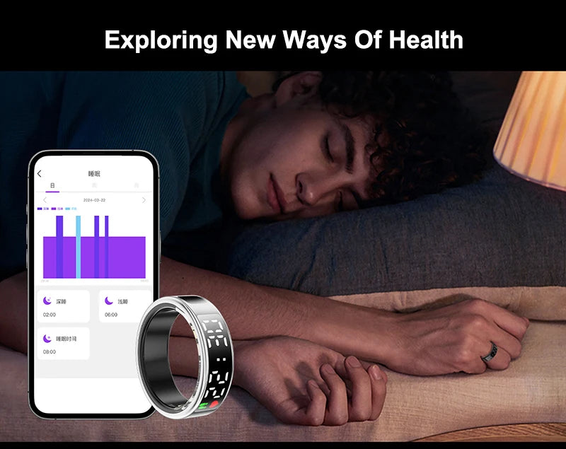 Fitness Sleep Smart Ring LED Display Screen Heart Rate Blood Oxygen Monitoring Outdoor Sports Modes IP68 & 5ATM Waterproof Ring
