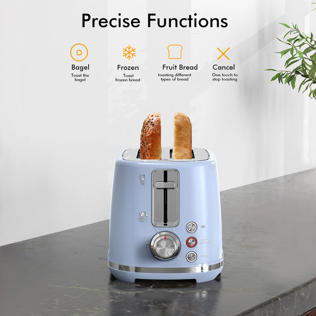 Extra Wide Slot Toaster - 2 Slice with 6 Browning Options Auto Shut Off  Frozen Function Blue
