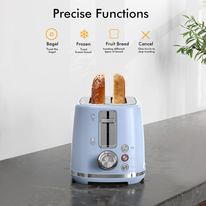 Extra Wide Slot Toaster - 2 Slice with 6 Browning Options Auto Shut Off  Frozen Function Blue