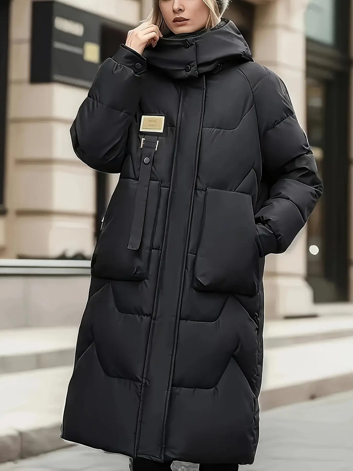 Women's Warm Hooded Long Puffer Coat Zip Up Winter Parka with Large Pockets for Cold Weather