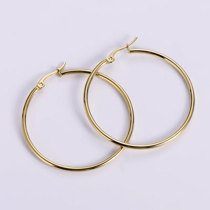 30-80mm Big Simple Classic Hoop Earrings For Women Girls Circle Stainless Steel Earrings Gold Silver Color Round Earings Gift