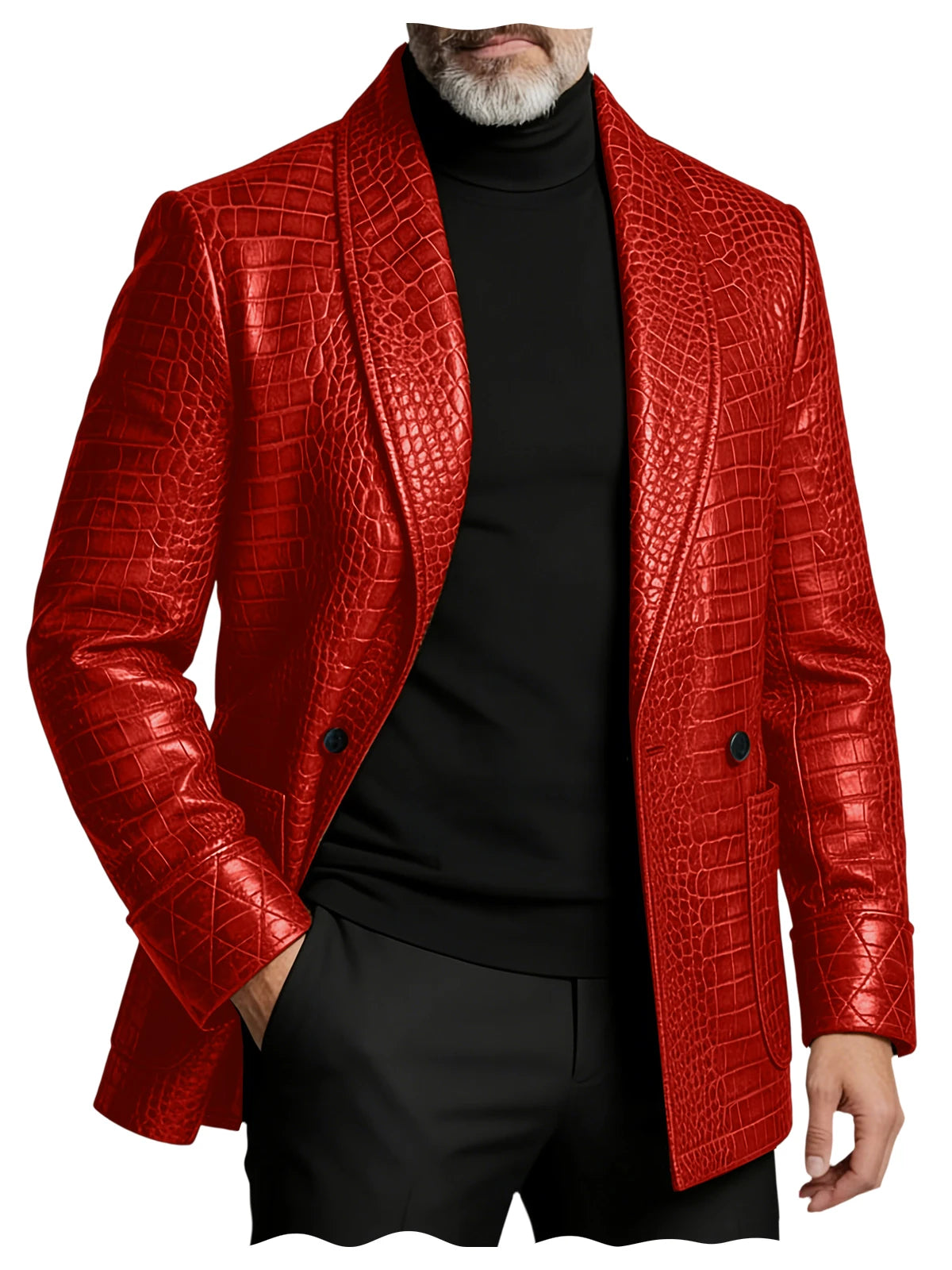 Men's Crocodile Embossed Leather Blazer Double Breasted Business Casual Brown Jacket Office Wear Formal Plus Size  Suit Coat