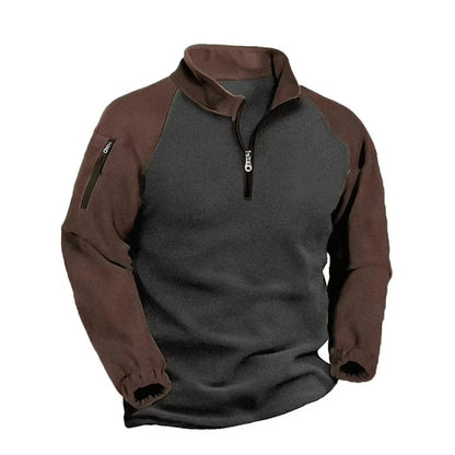 Autumn Winter Men's Fleece Hoodies Half Zipper Patchwork Pullover Coats Men Fashion Outdoor Warm Sweatshirts Male Casual Hoodies