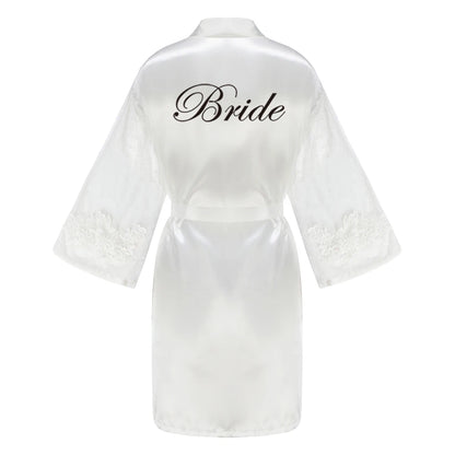 Caramel Wedding Bride Bridesmaid Robes Dressing Gown Sexy Women Bathrobe Night Shirts Short Women Kimono Mesh Sleeve