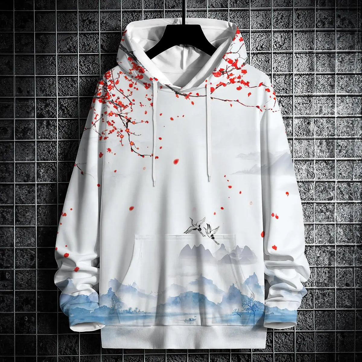 Autumn Hoodies For Men 3d Landscape Ink Print Street Designer Long Sleeved Loose Oversized Pullover Fall Fashion Men's Clothing