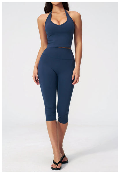 Women 2 Piece Yoga Set High Waist Capri Leggings Sports Bra Crop Top Workout Gym Athletic Outfits Female Fitness Activewear Suit