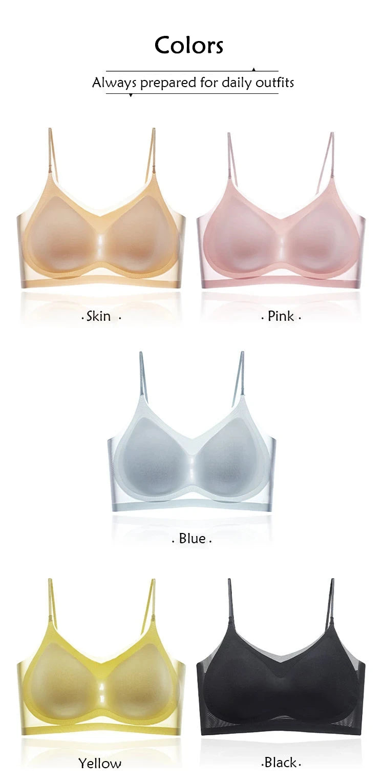 Ultra-Thin Breathable Ice Silk Top Bra Women's Seamless Back Halter Vest Wrap Bra Small Chest Together
