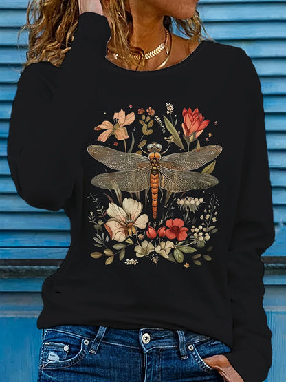 Women's autumn and winter 100% pure cotton fashionable casual heart-shaped printed round neck long sleeved T-shirt top