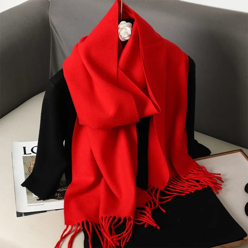 62-Color Cashmere Winter Scarf - Warm Thicken Pashmina Shawl with Tassels