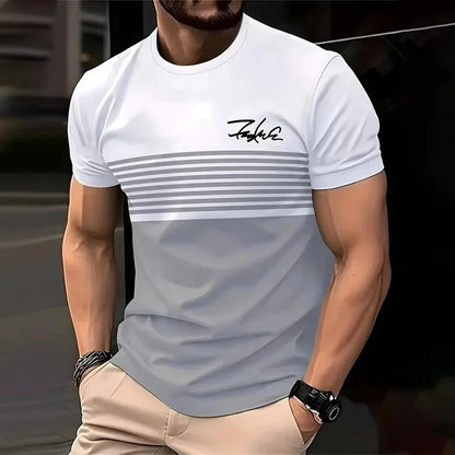 Striped Short Sleeve T-Shirt - Men's Casual Crew Neck Tee | Breathable Summer Wear