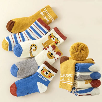 Thick Warm Floor Socks For Kids Plush Loop Mid Tube Socks Winter Boy Long Sock Children Thermal Footwear Cute Cartoon Baby Socks