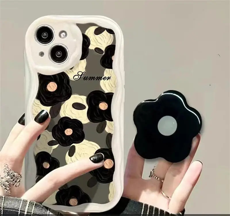 Floral Flower Bracket Case Cover for Samsung Galaxy S26 S25 S24 FE S22 S23 Ultra Plus A57 A37 A56 A55 A54 A16 A17 5G Wavy Shell