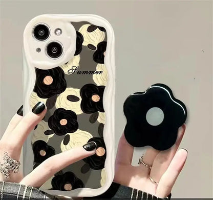 Floral Flower Bracket Case Cover for Samsung Galaxy S26 S25 S24 FE S22 S23 Ultra Plus A57 A37 A56 A55 A54 A16 A17 5G Wavy Shell