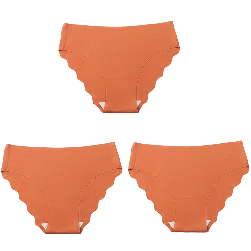 3pcs Women's Seamless Ice Silk Panties Female Mid Waist Plus Size Leopard Print Underwear Girls Fashion Brief Lady Comfort Panty